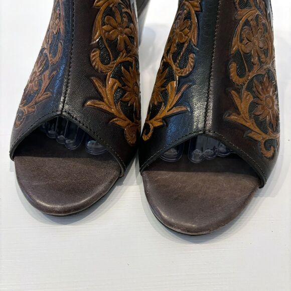 Roper Women's‎ Western Mika Brown Stamped Floral Brown Leather Sandals US Size 9 - Picture 5 of 12